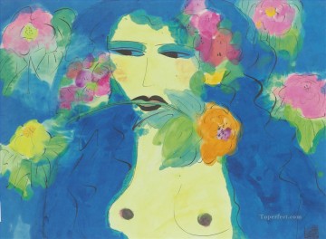 口に花を持つ女性（モダン） Oil Paintings